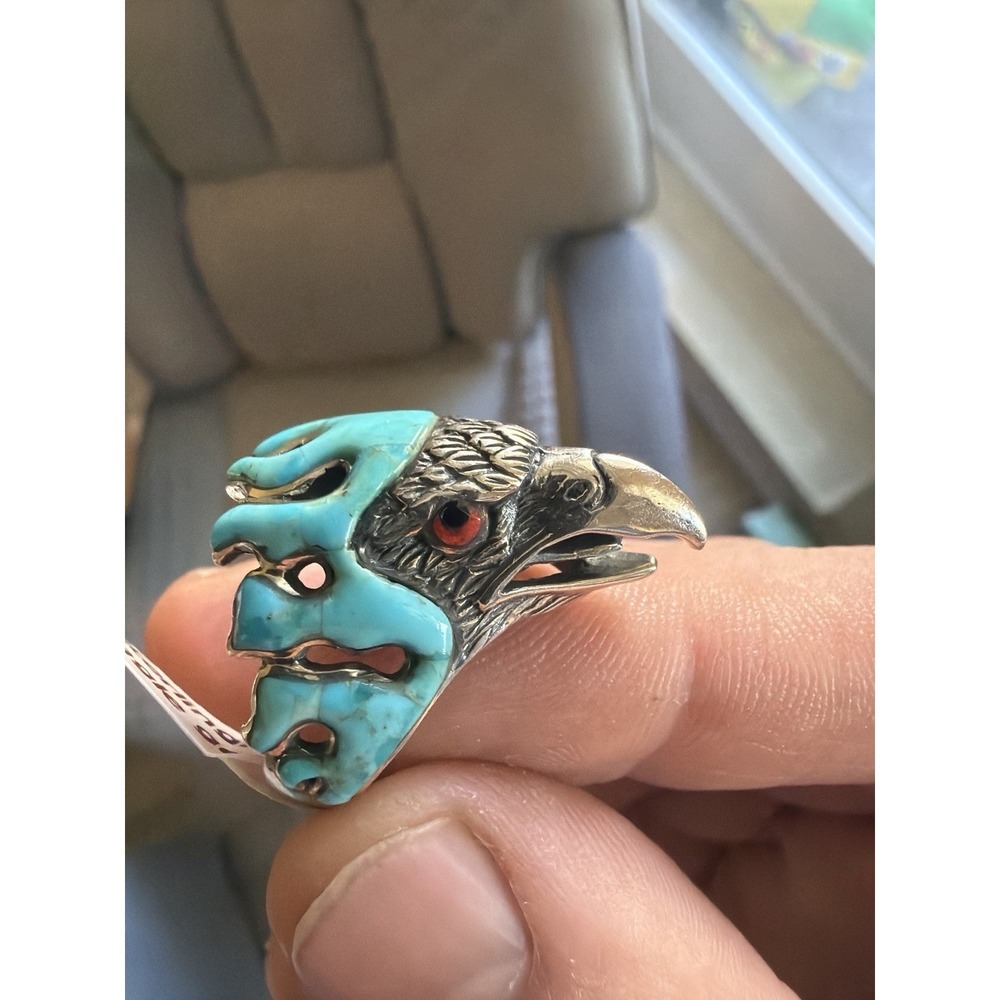 Vintage Sterling Silver 925 Eagle Head Ring Turquoise